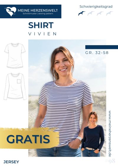 Ein locker geschnittenes Basic-Shirt gehört in jeden Kleiderschrank. Melde dich zu unserer Flaschenpost an und erhalte das Schnittmuster für T-Shirt oder Langarmshirt in Größe 32-58 als Dankeschön kostenlos dazu.