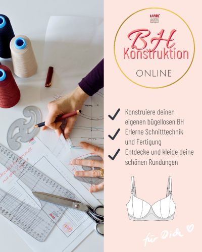 Konstruiere, was dir wirklich passt: Dein eigener bügelloser BH nach deinen Maßen. Im Kurs "BH Konstruktion online" lernst du, warum Passform entsteht und wie du sie für deine schönen Kurve selbst entwickelst. Start: 27.04. Frühbucherpreis bis 22.04.