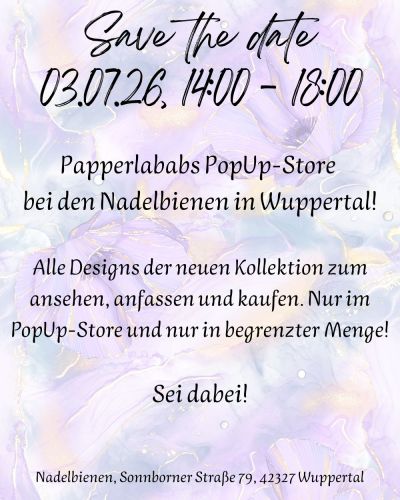 Save the date!<br />
Am 03.07.26 von 14:00 bis 18:00 ist Papperlababs mit einem PopUp-Store bei den Nadelbienen in Wuppertal.<br />
Alle Designs der neuen Kollektion zum ansehen, anfassen und kaufen. Nur im PopUp-Store und nur in begrenzter Menge!<br />
Sei dabei!