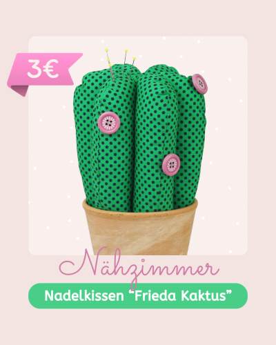 Besser spät als nie ist im shesmile DIY Shop jetzt auch die Monatsaktion online: Sicher dir das Nadelkissen "Frieda Kaktus" zum Knallerpreis von nur 3 €. Passende Schnittmuster und Bastelideen für mehr Ordnung im Nähzimmer sind ebenfalls im Angebot.